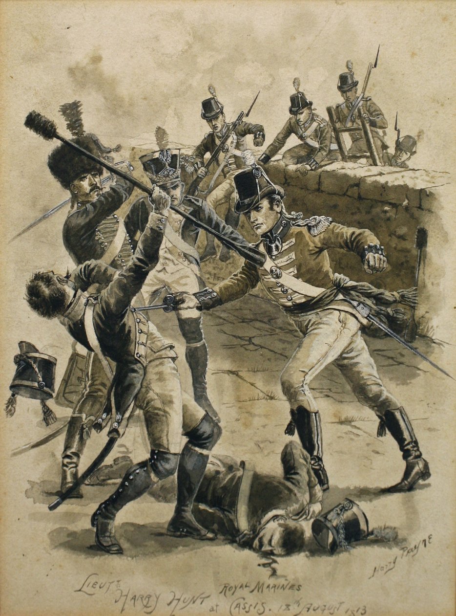 Luitenant Harry Hunt Royal Marines in Cassis op 18 augustus 1813 door Henry A. Payne