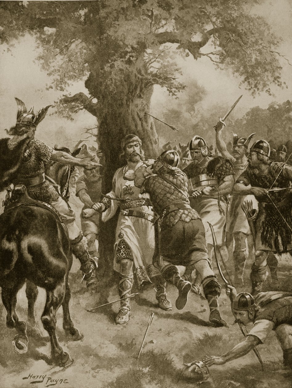 St. Edmund Gedood door de Denen, 870 AD, illustratie uit 