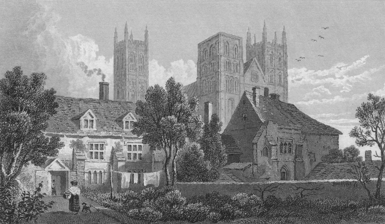 Kathedraal van Canterbury, Kent, ca. 1831 door Henry Adlard