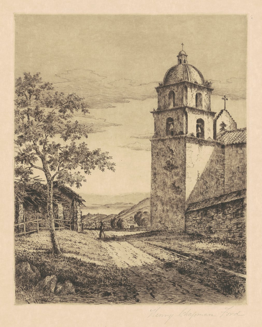 Missie Santa Barbara, kijkend naar het zuiden, 1888 door Henry Chapman Ford