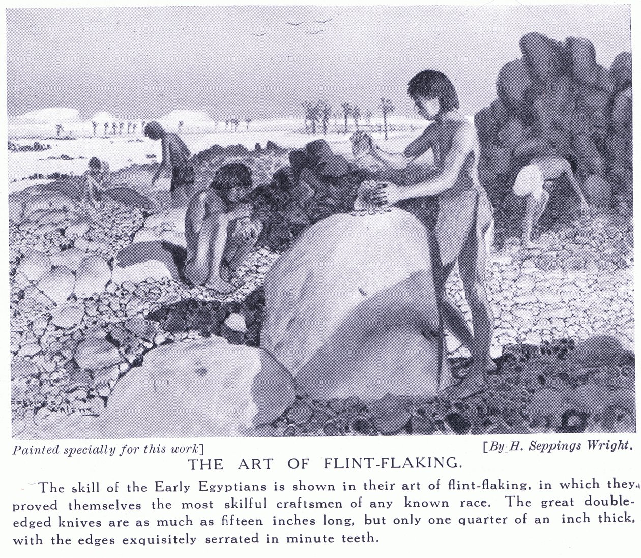 De kunst van het vuursteen maken, ca. 1920 door Henry Charles Seppings Wright