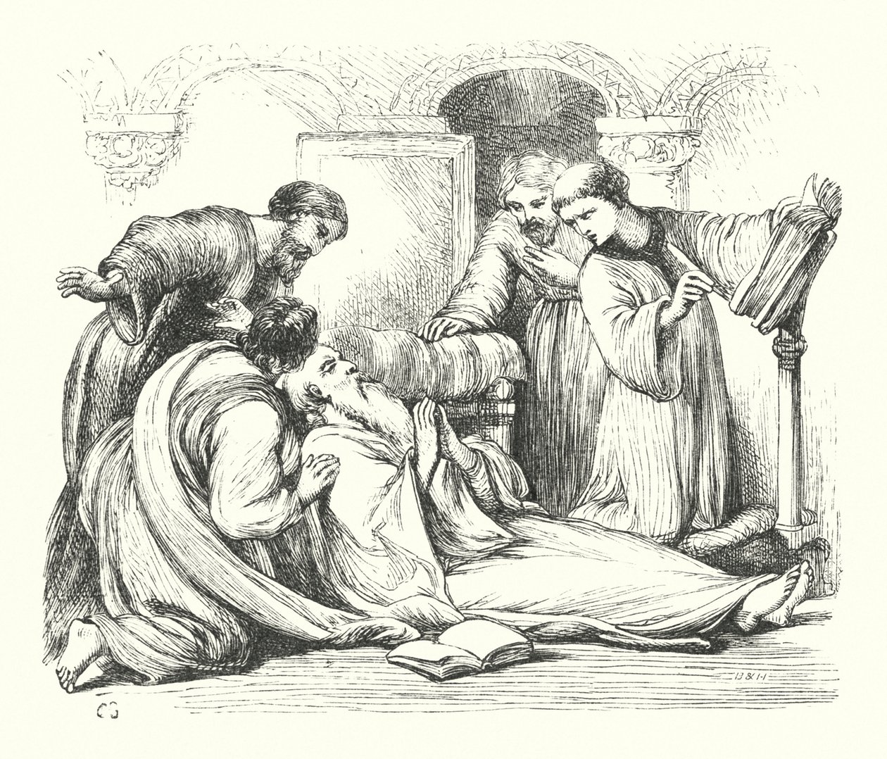 De dood van de Eerbiedwaardige Beda door Henry Courtney (after) Selous