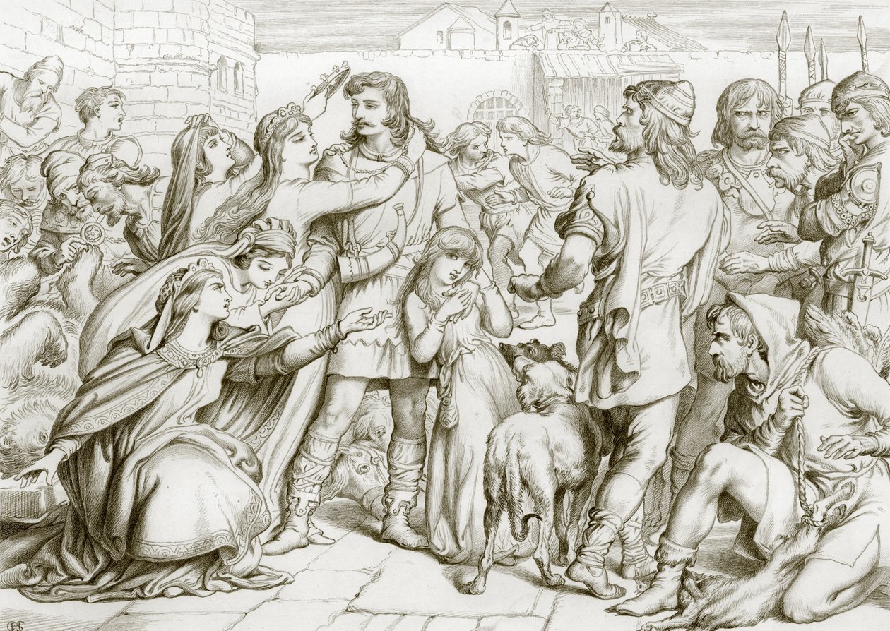Hoe Hereward de beer doodde (gravure) door Henry Courtney (after) Selous