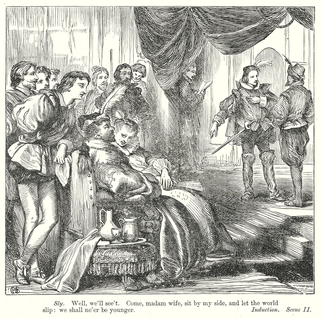 Het temmen van de feeks (gravure) door Henry Courtney (after) Selous