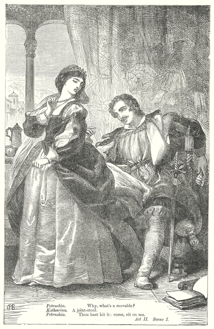 Het temmen van de feeks (gravure) door Henry Courtney (after) Selous