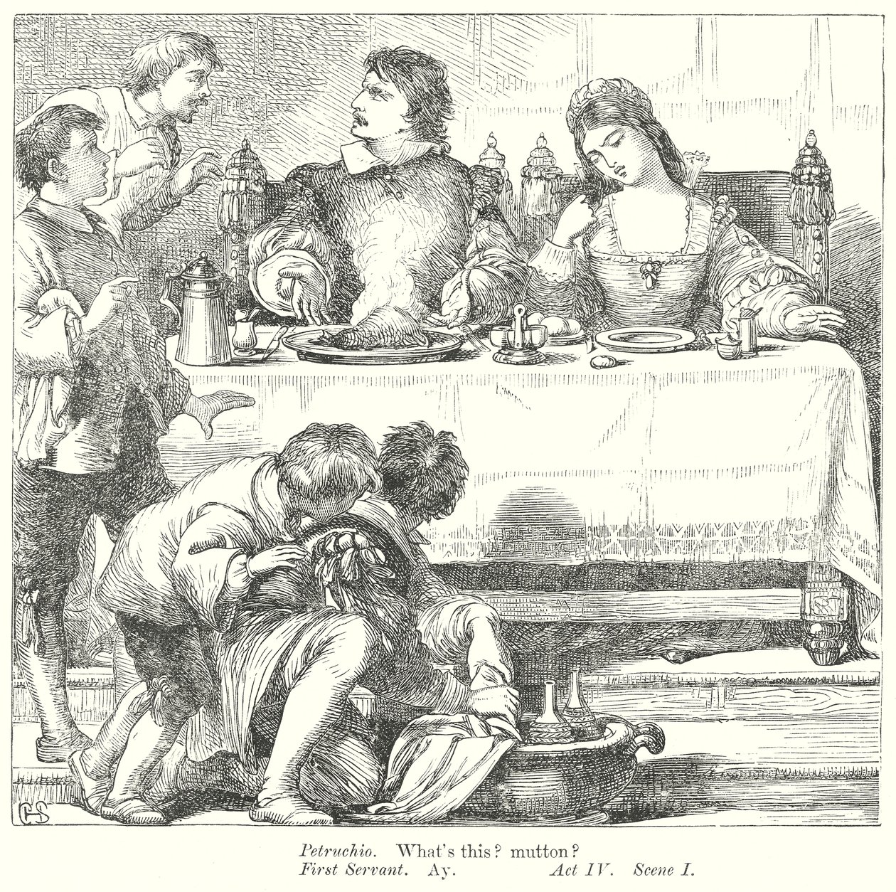 Het temmen van de feeks (gravure) door Henry Courtney (after) Selous