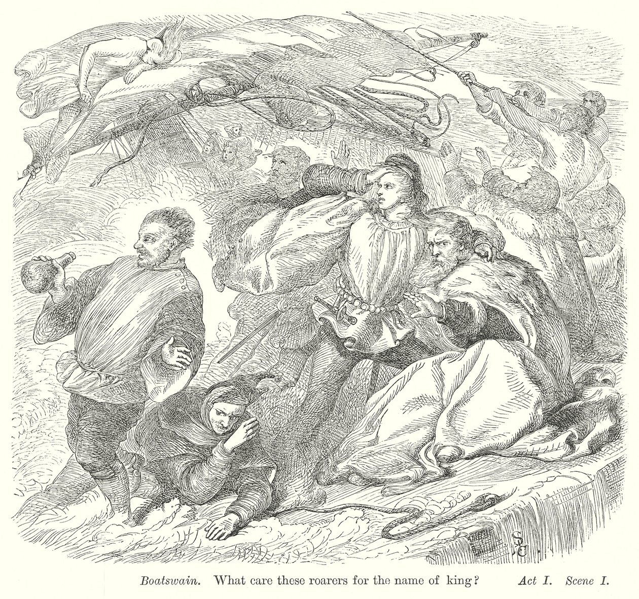 De storm (gravure) door Henry Courtney (after) Selous