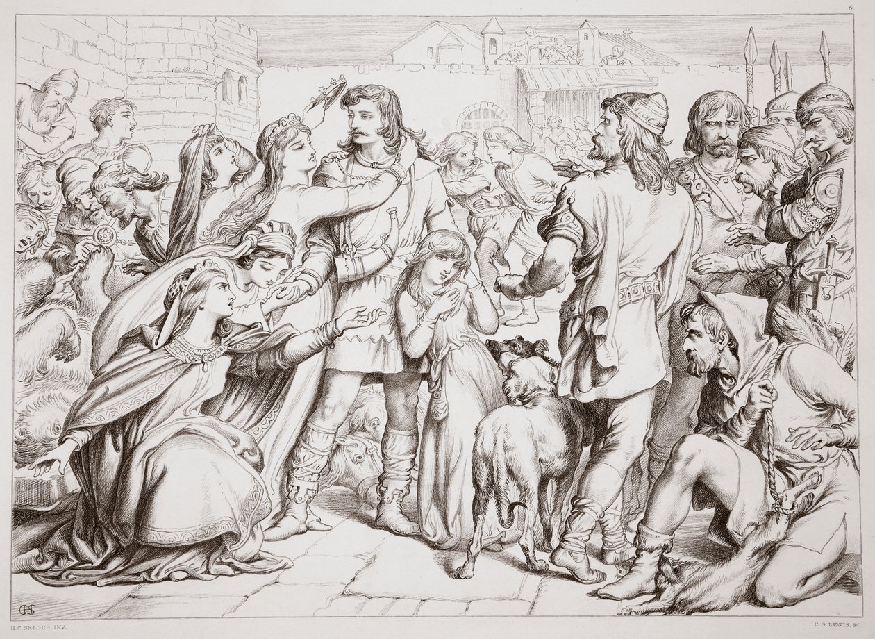 Hoe Hereward de beer doodde, illustratie uit Hereward the Great door Charles Kingsley, uitgegeven 1870, gegraveerd door C.G. Lewis door Henry Courtney Selous