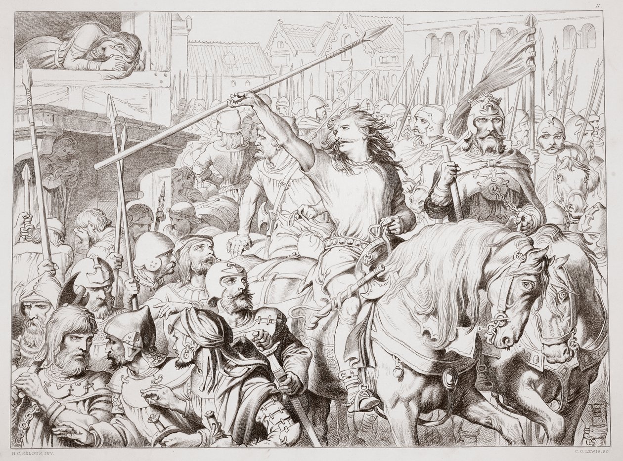 Hoe Hereward Berserker werd, illustratie uit Hereward the Great door Charles Kingsley, pub. 1870, gegraveerd door C.G. Lewis door Henry Courtney Selous