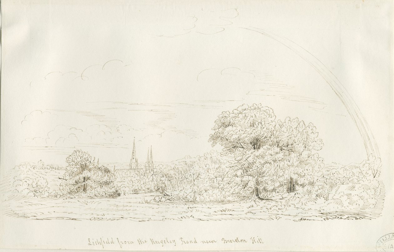 Lichfield - Noordaanzicht (verre): pentekening, nd [1788-1855] door Henry Curzon Allport