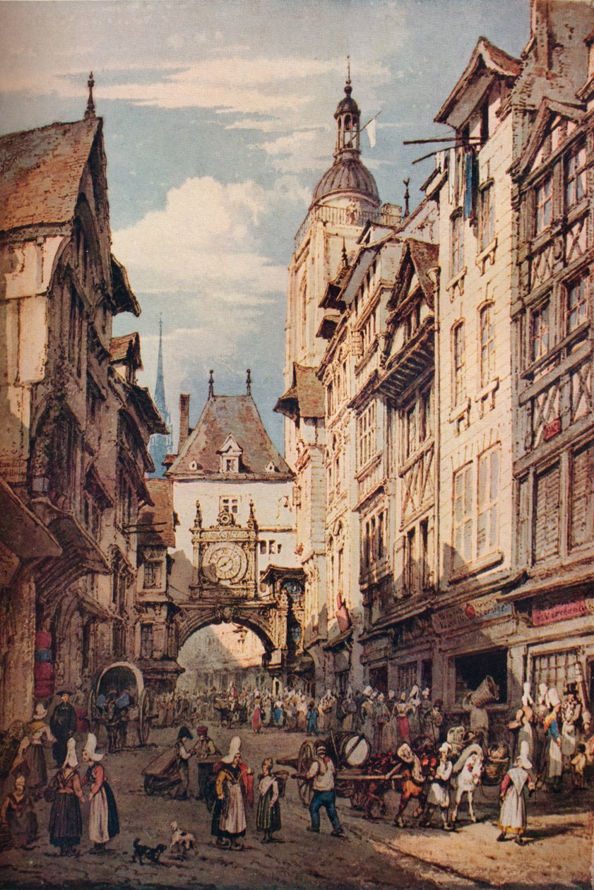 Rue De La Grosse Horloge, Rouen, 1821 door Henry Edridge
