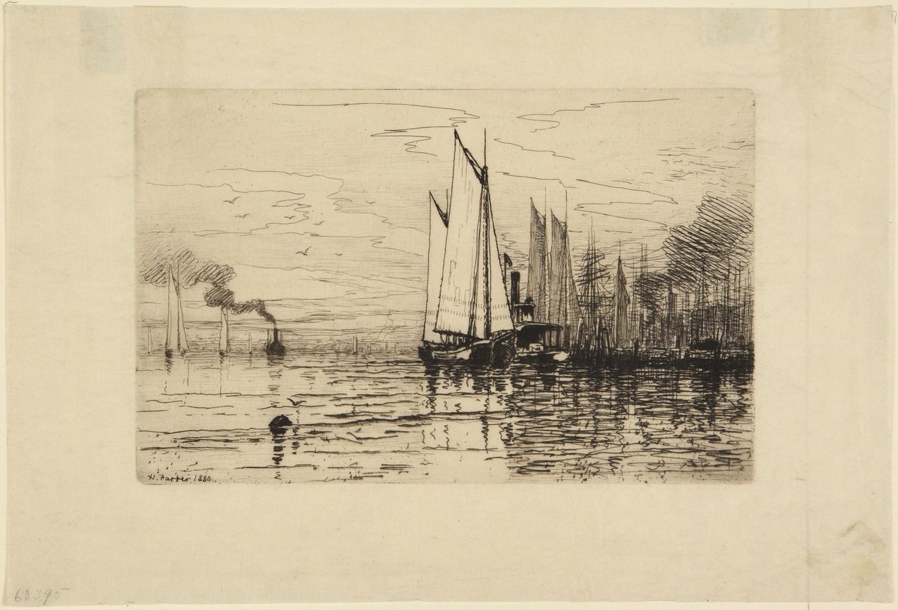 Boten in de haven door Henry Farrer