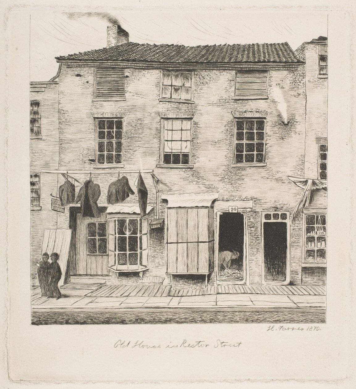 Oud huis in Rector Street, uit „Taferelen uit het oude New York“ door Henry Farrer