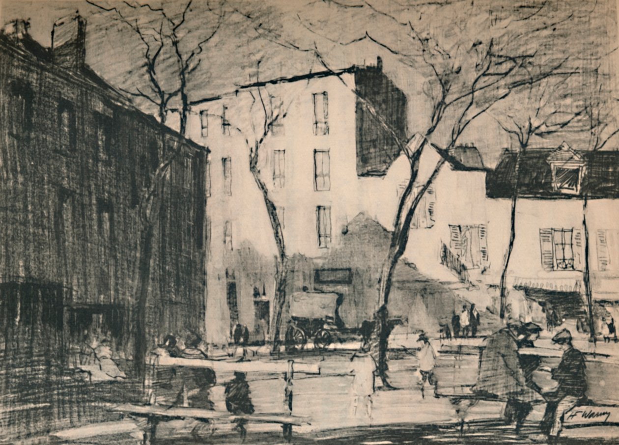 La Place Du Tertre Een onaangetast dorpsplein, c1927 door Henry Franks Waring