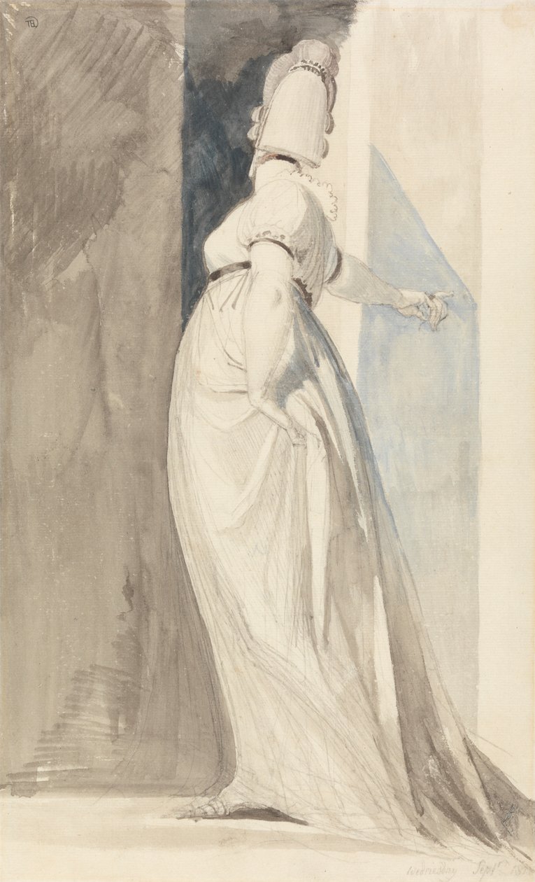 Achteraanzicht van een staande vrouw, genaamd mevrouw Fuseli door Johann Heinrich Füssli