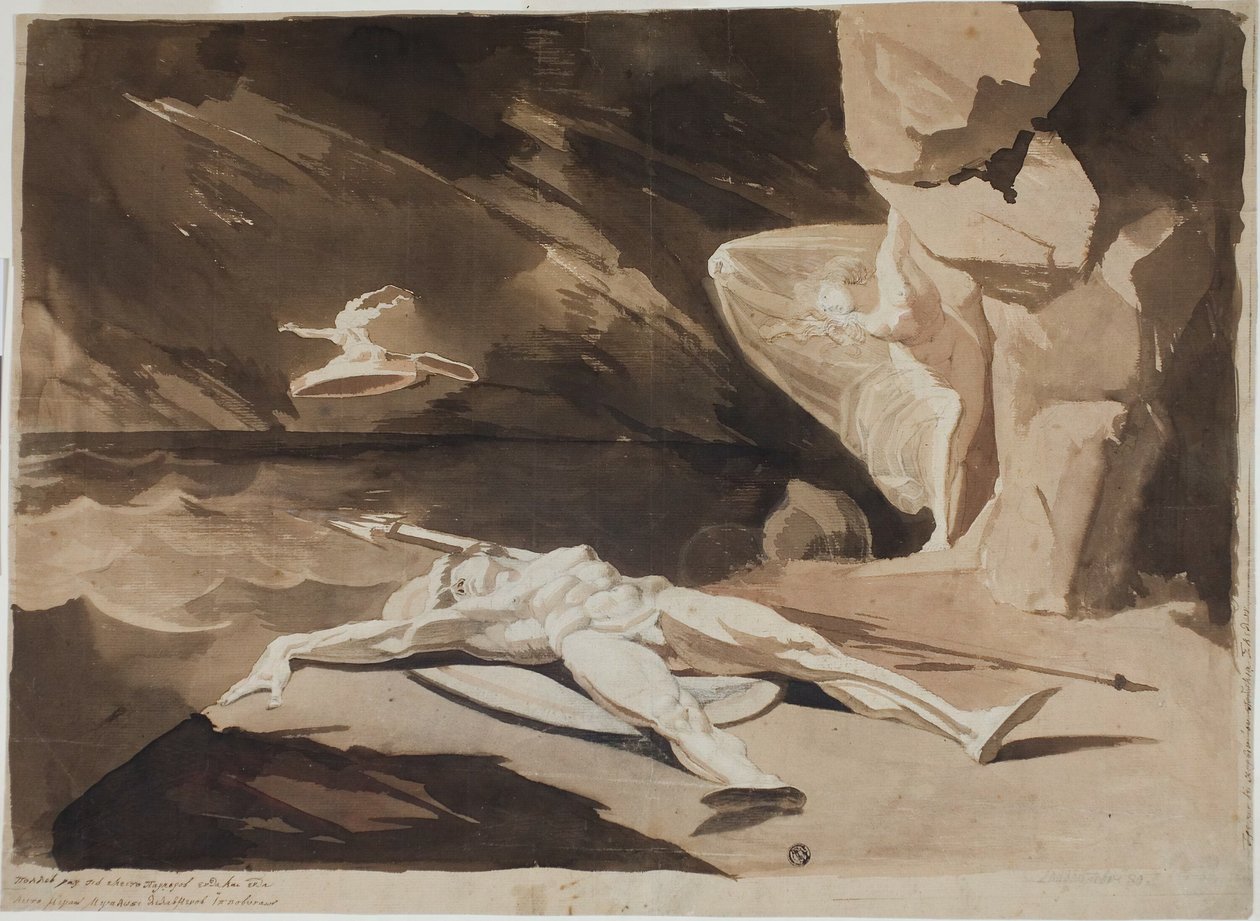 Thetis rouwt om het lichaam van Achilles door Johann Heinrich Füssli