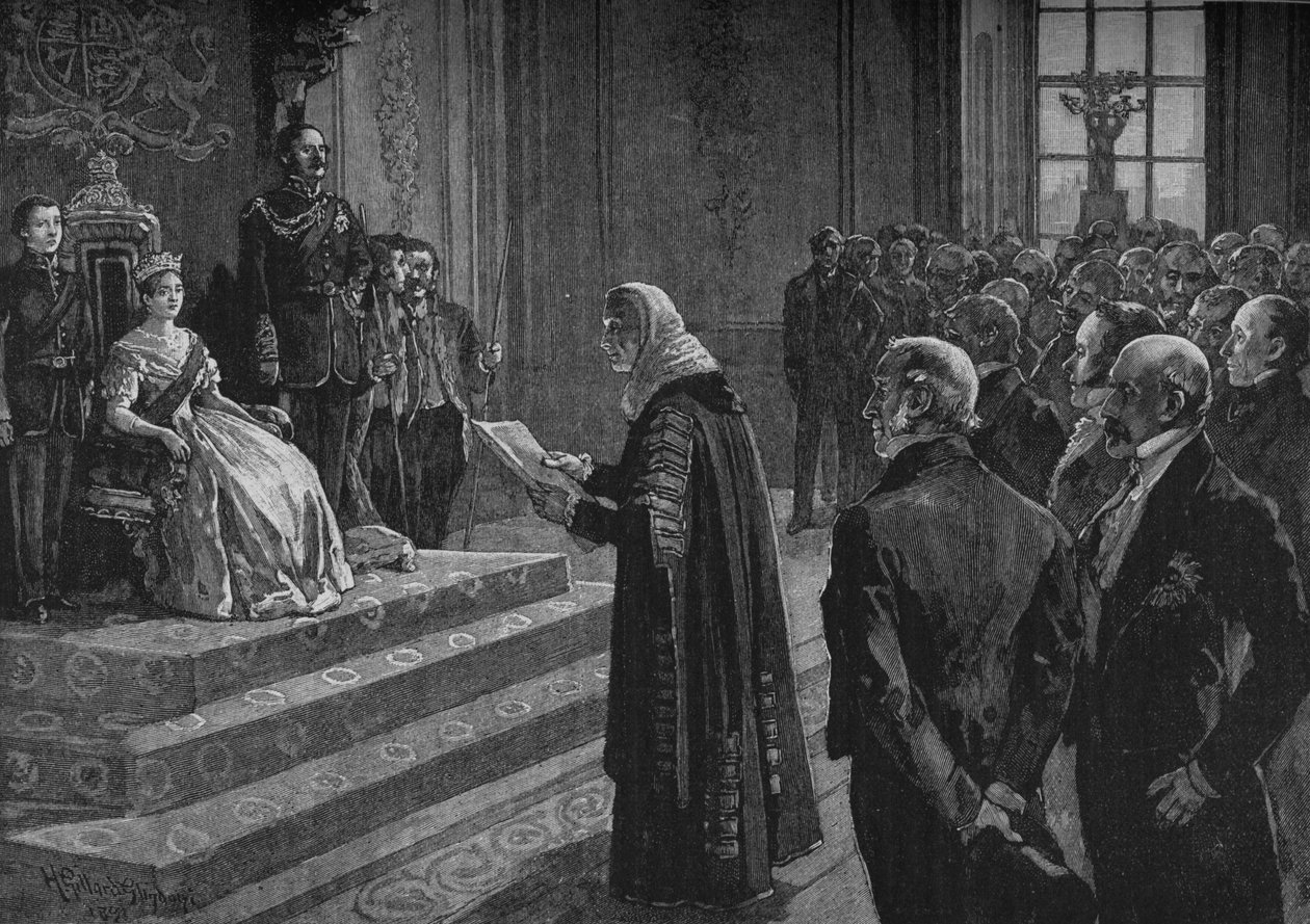 Peers en Commoners presenteren patriottisch adres aan de koningin aan de vooravond van de Krimoorlog, 1891 door Henry Gillard Glindoni