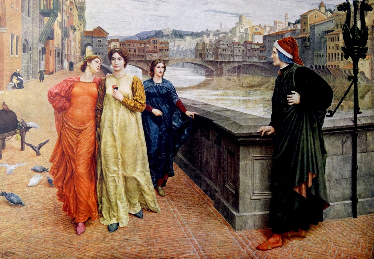 Dante Alighieri ontmoet zijn muze Beatrice Portinari in Firenze door Henry Holiday