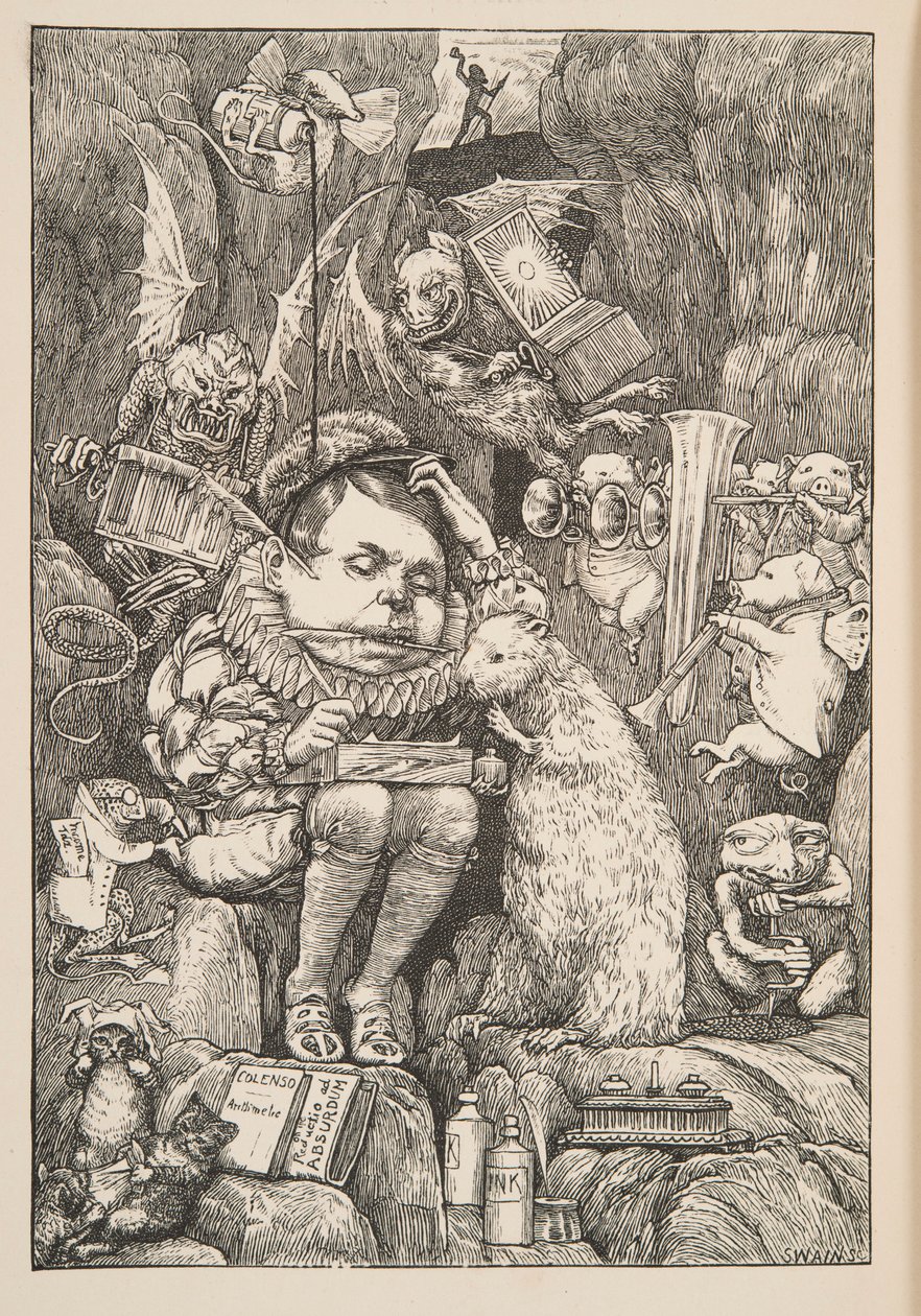 De Bever bracht papier, portfolio en pennen, pub. 1876 door Henry Holiday