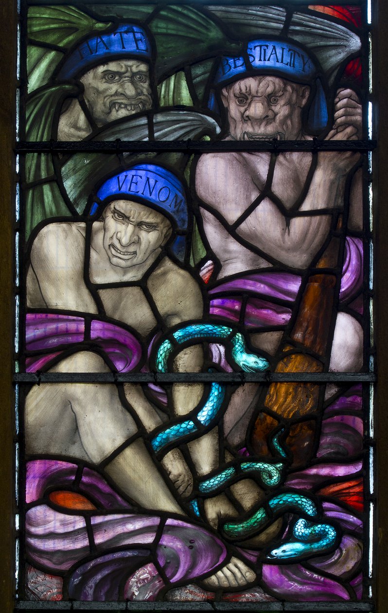Yeovil, St John De Doper, Lowndes & Drury, Henry Holiday, Haat, Beestachtigheid & Venijn, 1917-18 door Henry Holiday