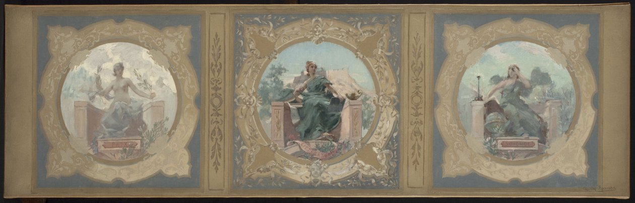 Schets voor de Lobau-galerij in het stadhuis van Parijs: Vrede. Literatuur. Wetenschap door Henry Jean Louis Boureau