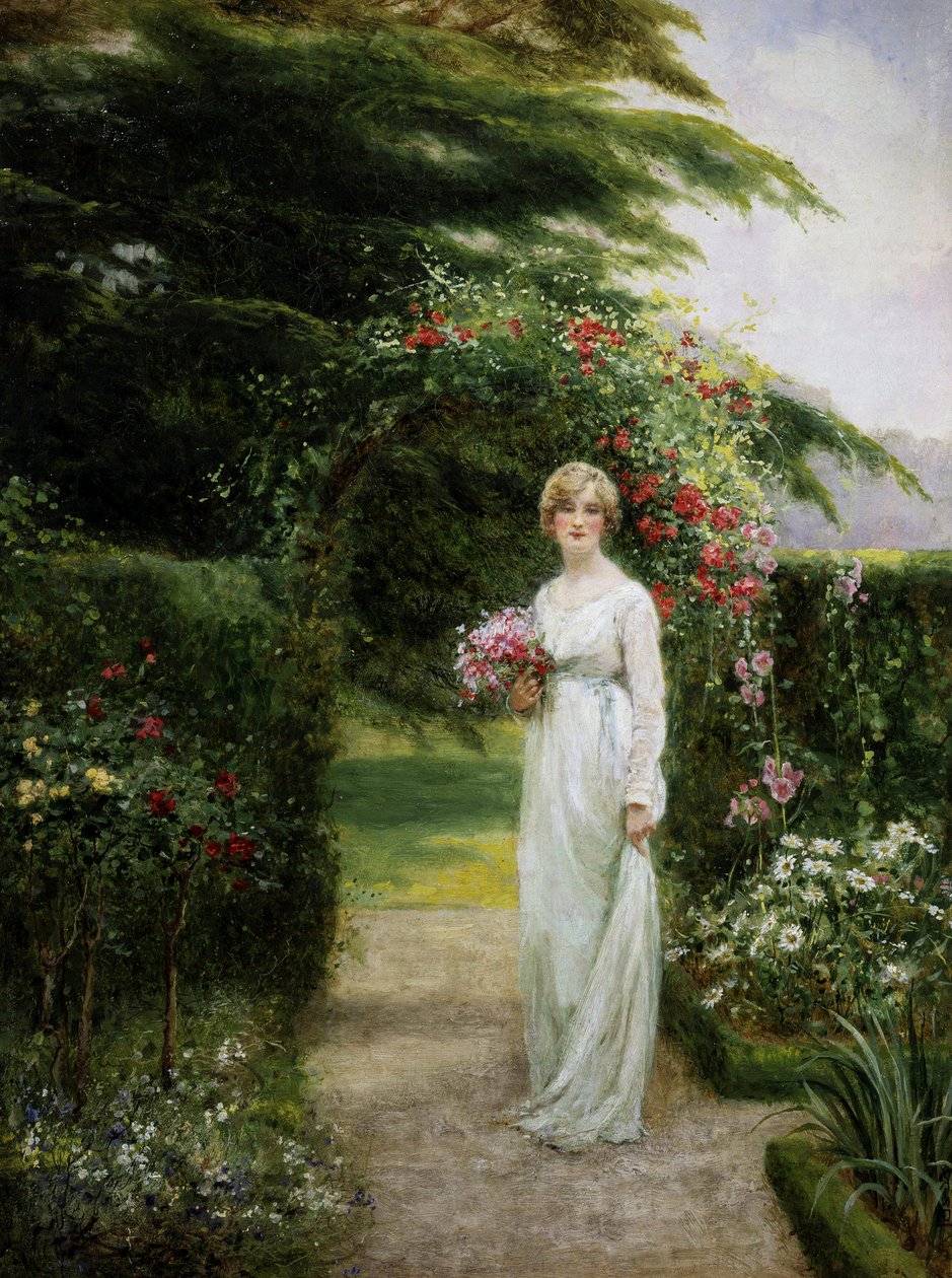 In de rozentuin. Schilderij van Yeend King (1855-1924) Privécollectie. door Henry John Yeend King