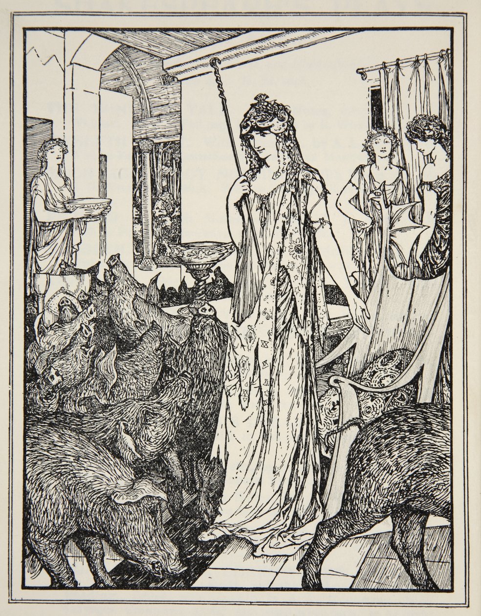 Circe stuurt de zwijnen (De metgezellen van Ulysses) naar de stallen, frontispice uit 