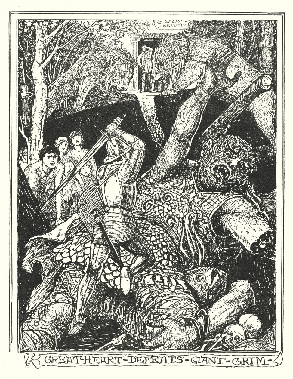 Illustratie voor De Pelgrimstocht door John Bunyan (litho) door Henry Justice Ford