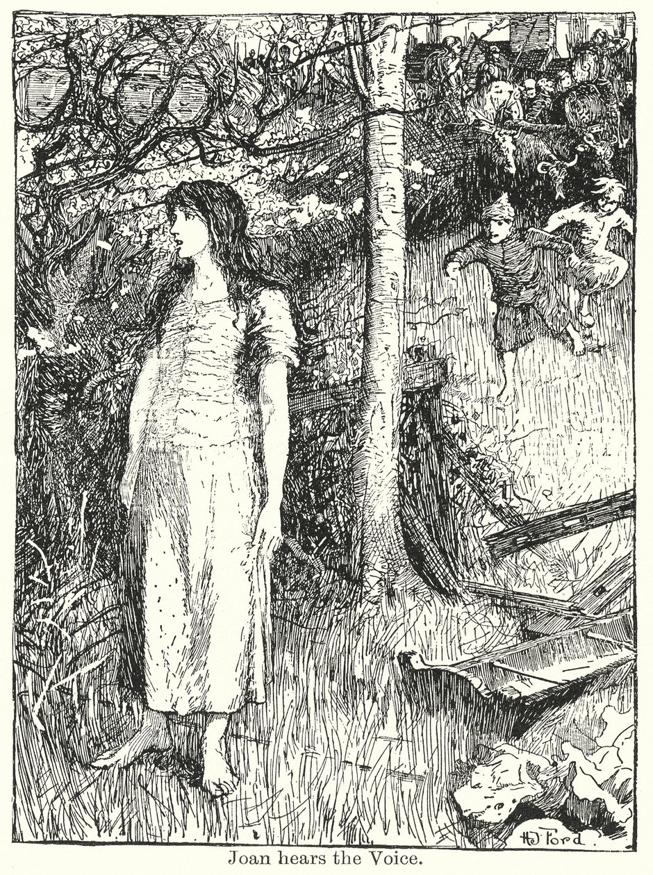 Joan hoort de stem (litho) door Henry Justice Ford