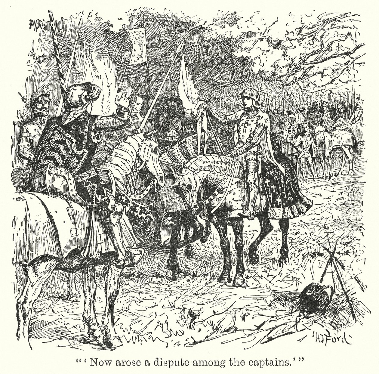 "Nu ontstond er een geschil tussen de kapiteins" (litho) door Henry Justice Ford