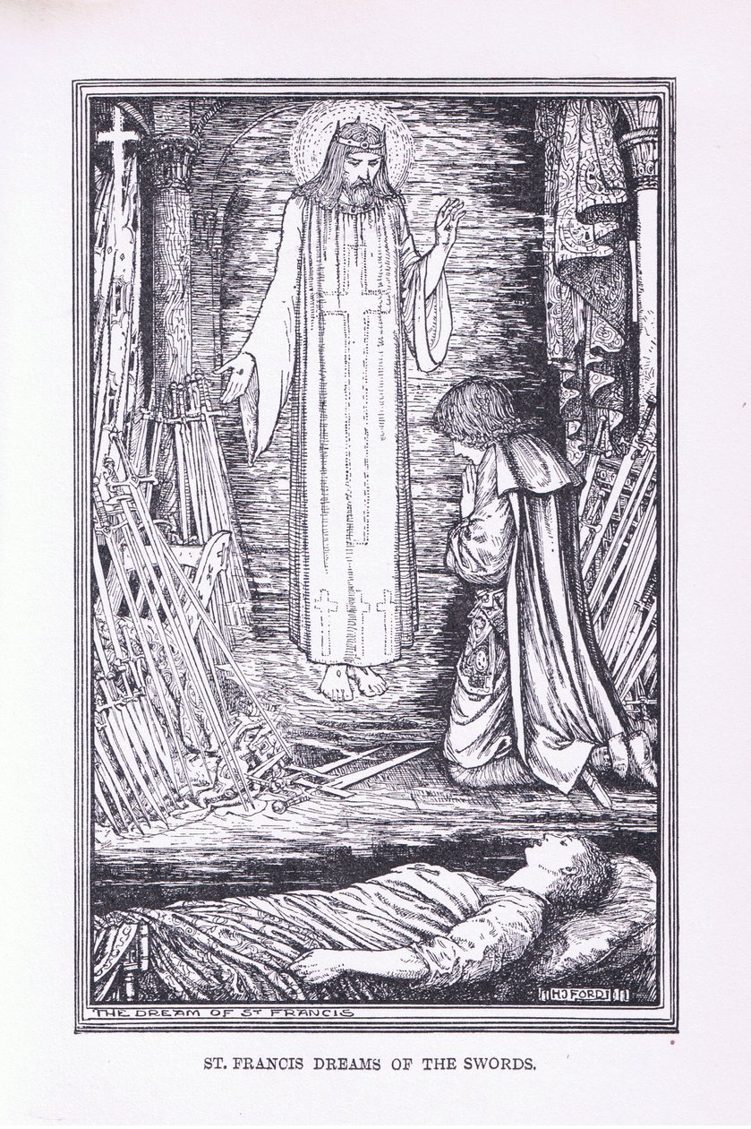 Sint Franciscus droomt van de zwaarden, 1912 door Henry Justice Ford