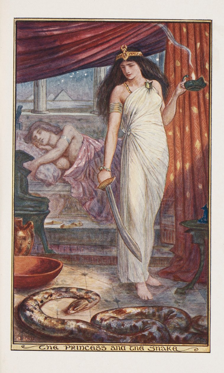 De prinses en de slang, illustratie uit The Brown Fairy Book door Andrew Laing door Henry Justice Ford