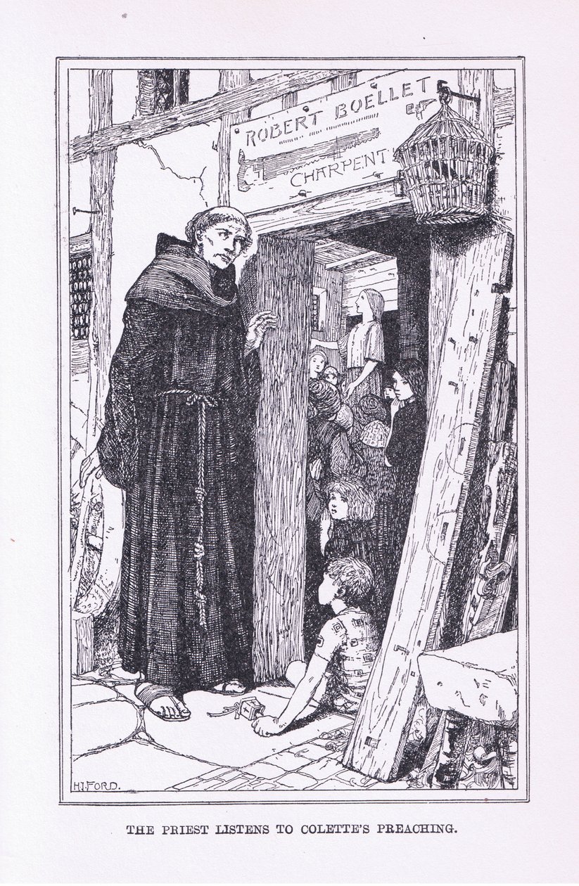 De priester luistert naar Colettes preek, 1912 door Henry Justice Ford