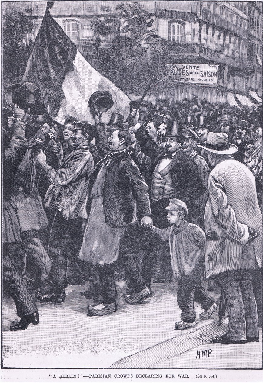 Een Berlijnse Parijzenaar menigte verklaart de oorlog door Henry Marriott Paget