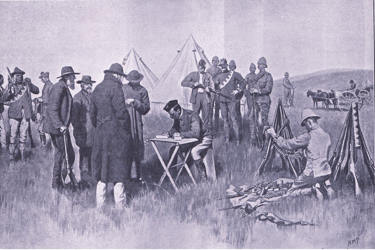 De eed van neutraliteit afleggen, illustratie uit Na Pretoria: De Guerrillaoorlog, 1902 door Henry Marriott Paget