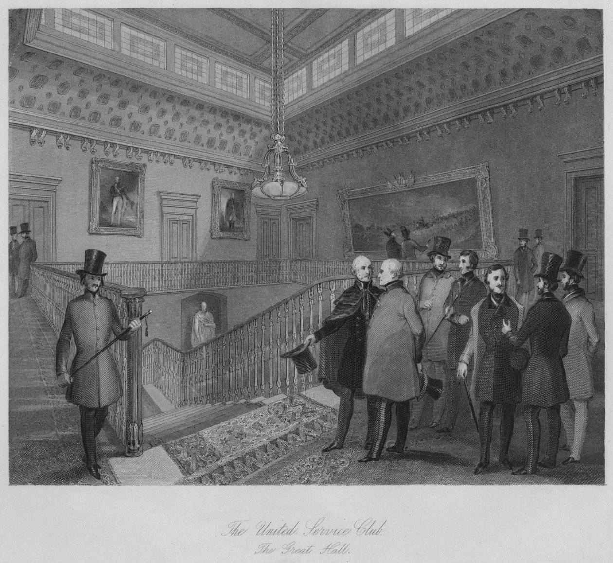 De United Service Club. De Grote Hal, ca. 1841 door Henry Melville