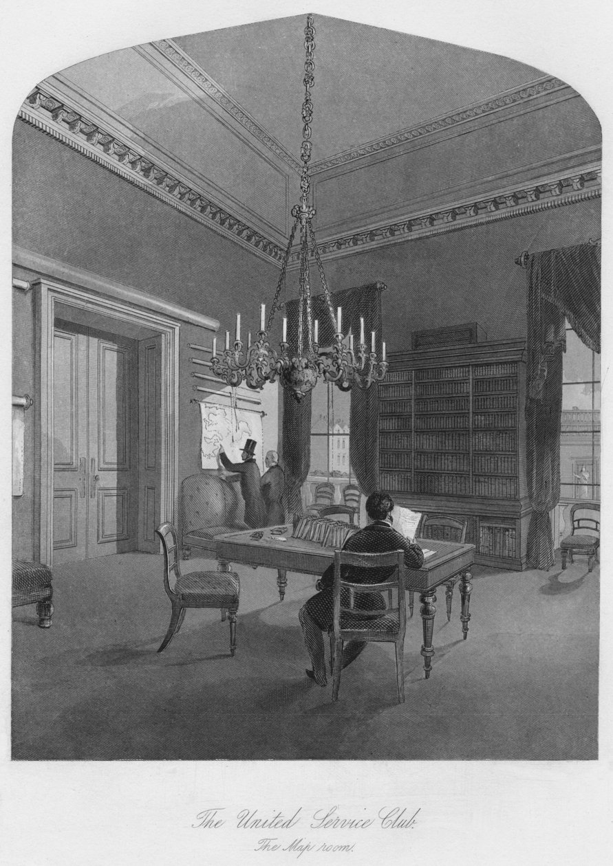 The United Service Club, de Kaartkamer, ca. 1841 door Henry Melville
