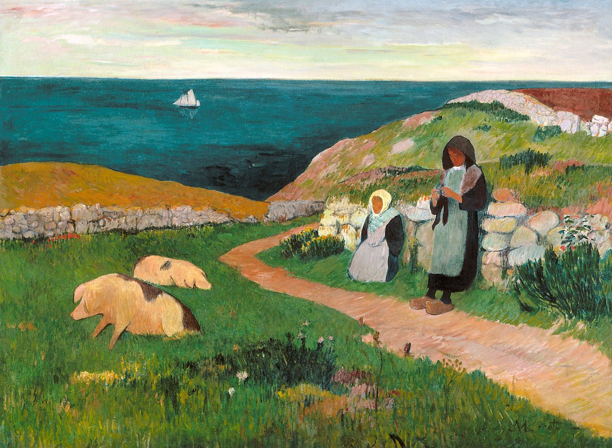 Jonge Bretonse Meisjes in het Veld door Henry Moret