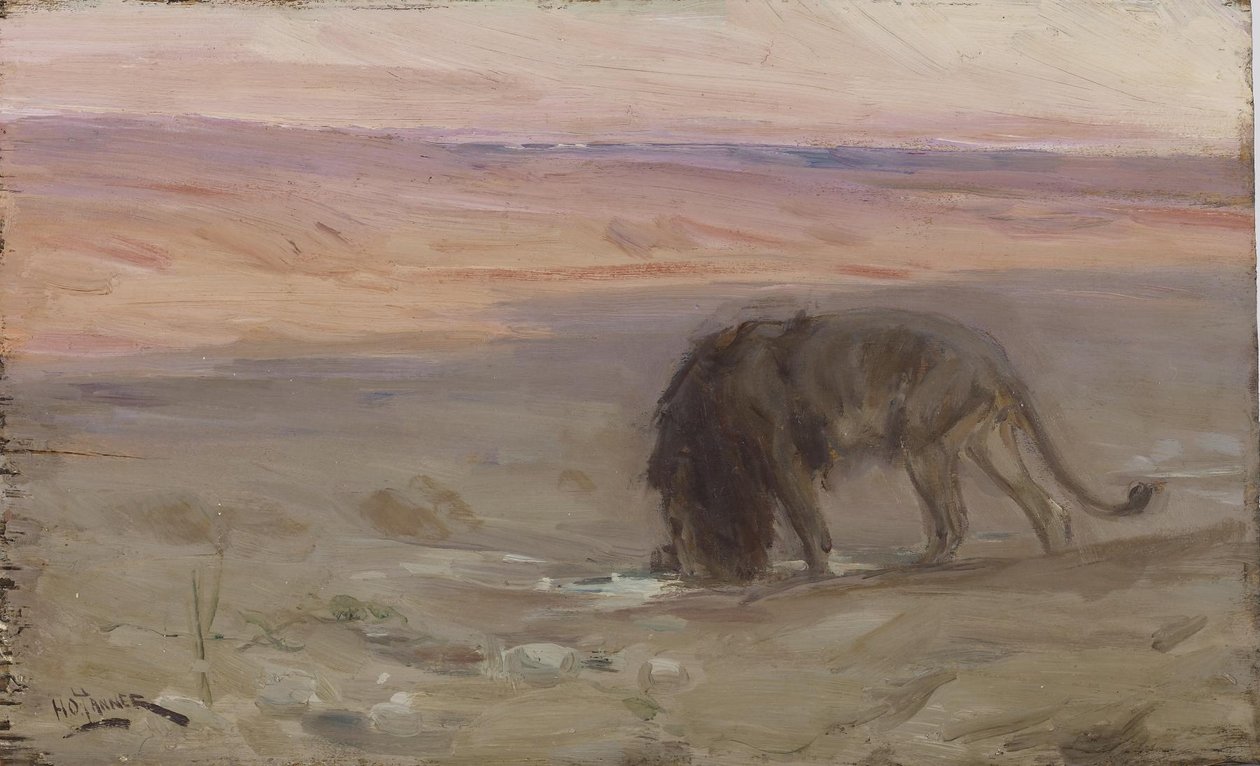 Leeuw die drinkt door Henry Ossawa Tanner