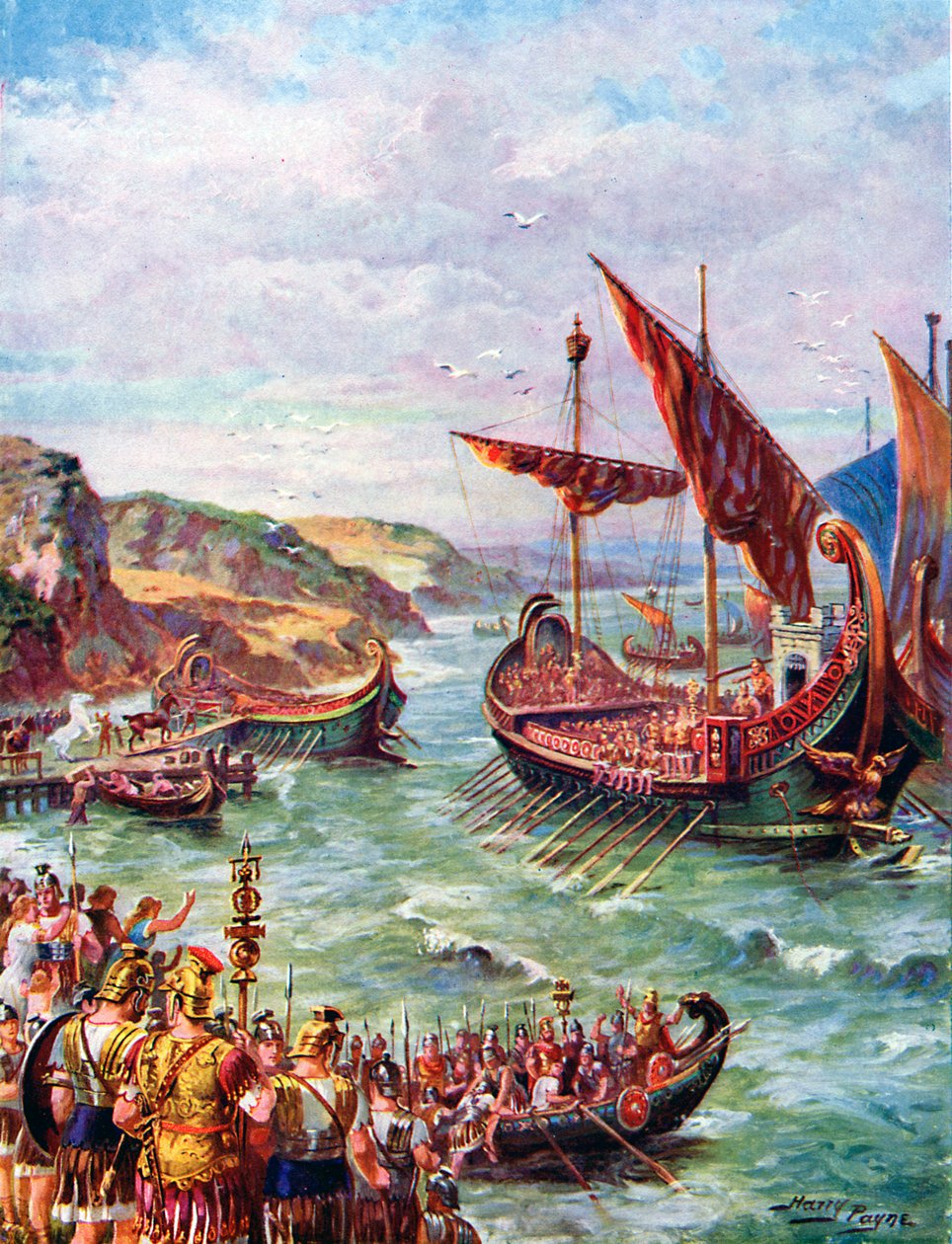 Vertrek van de Romeinen uit Groot-Brittannië na de plundering van Rome in 410 AD door Henry Payne
