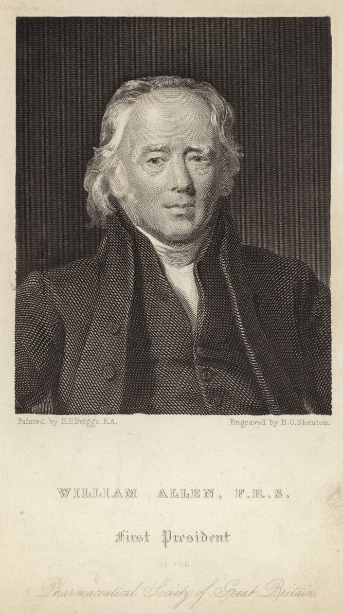 William Allen - Eerste voorzitter van de Pharmaceutical Society of Great Britain (1770-1843) (gravure) door Henry Perronet (after) Briggs