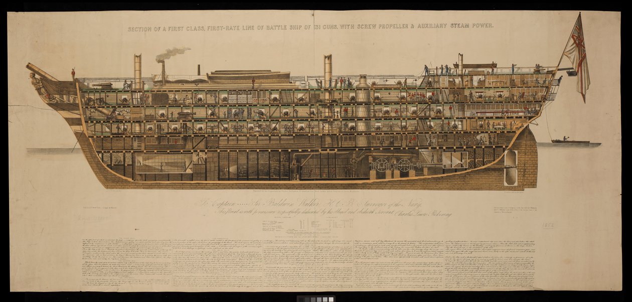 Sectie van een eersteklas, eersteklas linieschip van 131 kanonnen, met schroefpropeller en hulppower Royal Albert door Henry Pickering