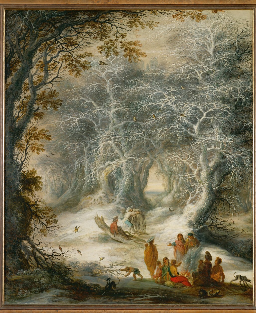 Winterlandschap met zigeunerkamp (schilderij op eikenhout) door Henry Raeburn
