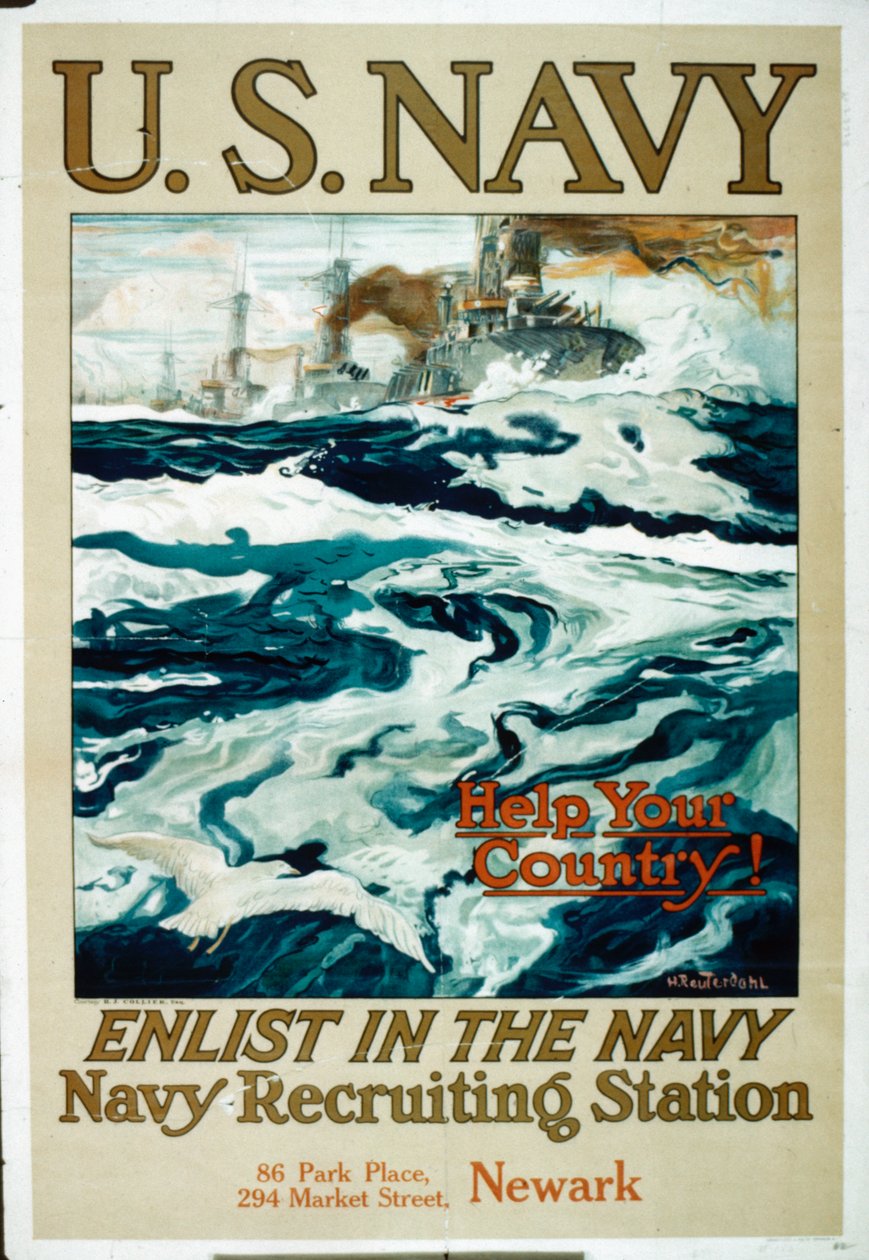 Help je land! Meld je aan bij de marine, US Navy 1e Wereldoorlog poster door Henry Reuterdahl