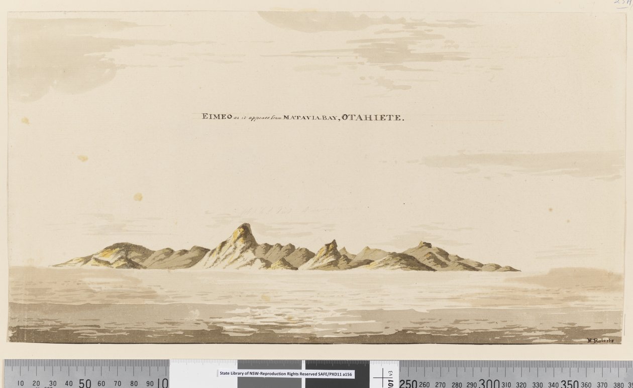 Pagina 25aa Eimeo zoals het verschijnt vanuit Matavai Bay, Otahiete, 1768-75 door Henry Roberts