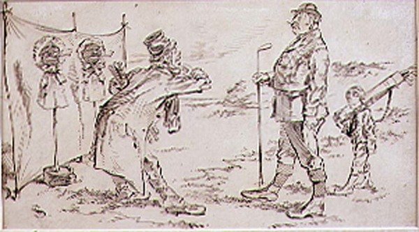 De Golfer wordt gestoord door de Verkoper, illustratie voor Graphic magazine, uitgegeven c.1870 door Henry Sandercock