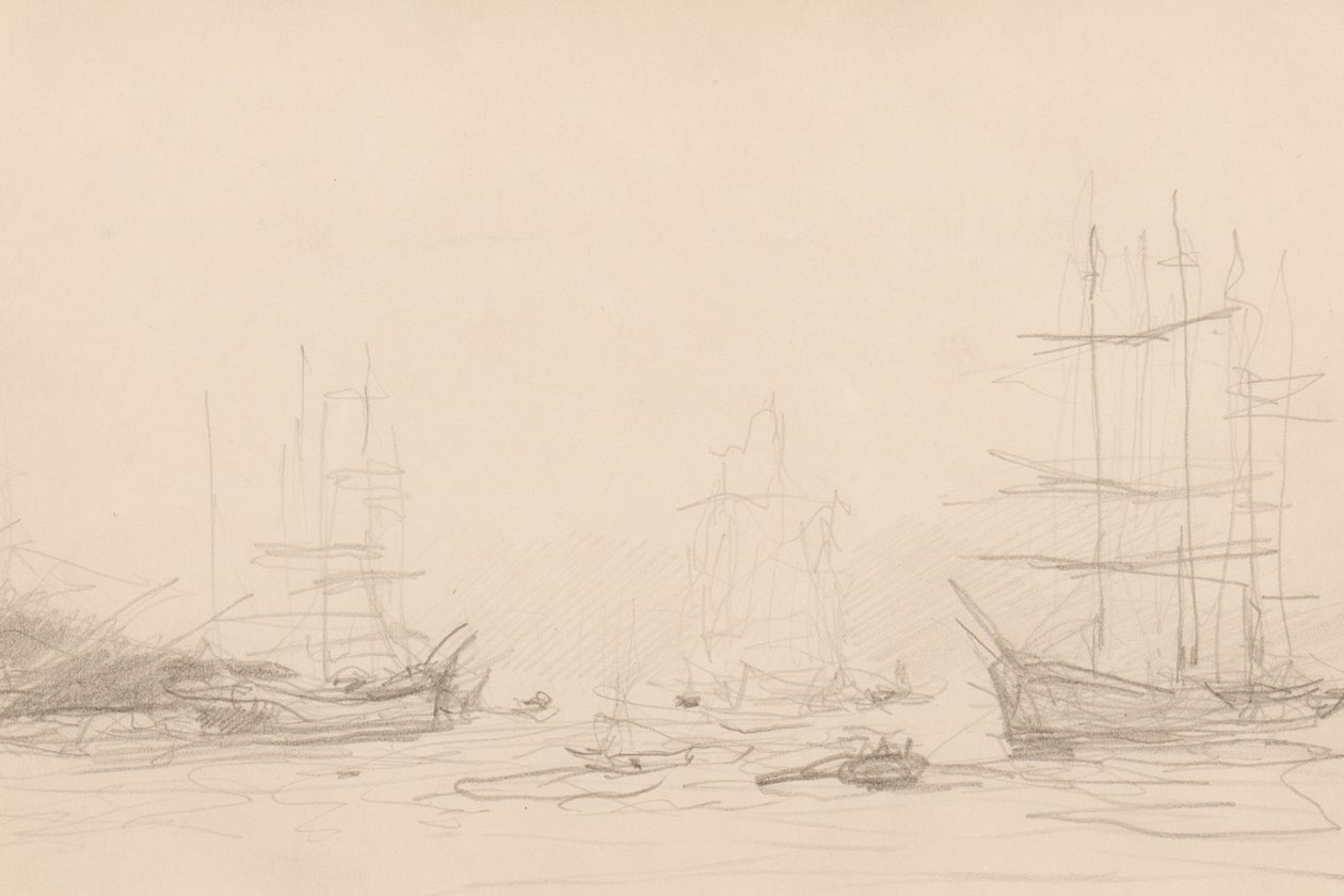 Schepen in de Haven van Falmouth door Henry Scott Tuke