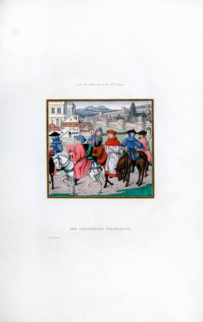 De Canterbury-pelgrimage, laat 15e eeuw, 1843 door Henry Shaw