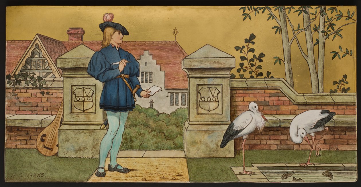 De Minnaar, plaquette met een illustratie uit Shakespeares Seven Ages, Minton aardewerk, Staffordshire, 1874 door Henry Stacey after Marks