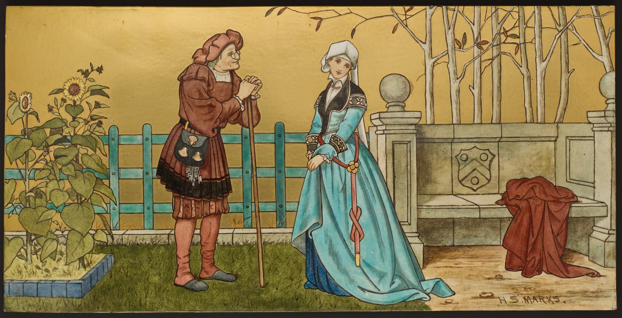 De Pantaloon, plaquette met een illustratie uit Shakespeares Seven Ages, Minton aardewerk, Staffordshire, 1874 door Henry Stacey after Marks